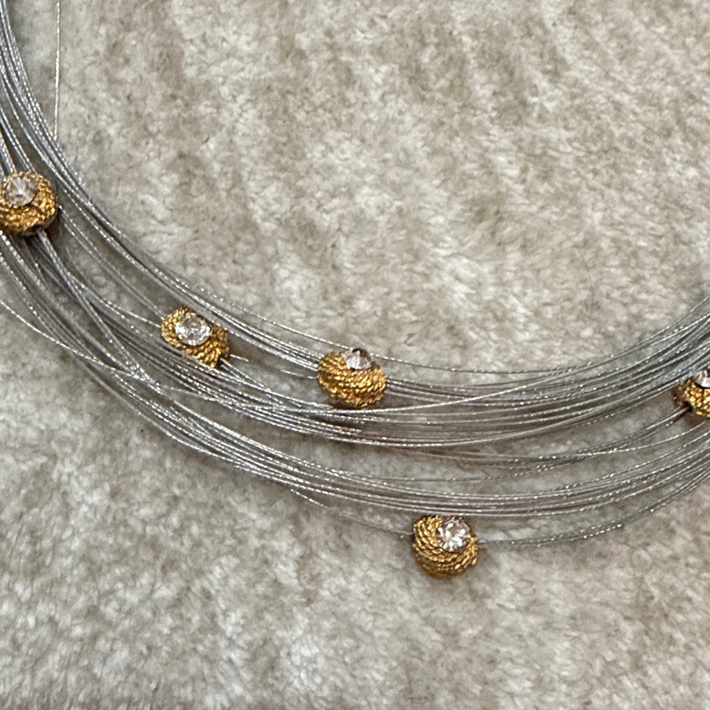 Gold Silver Multi-Strand Crystal Accent Necklace 85$